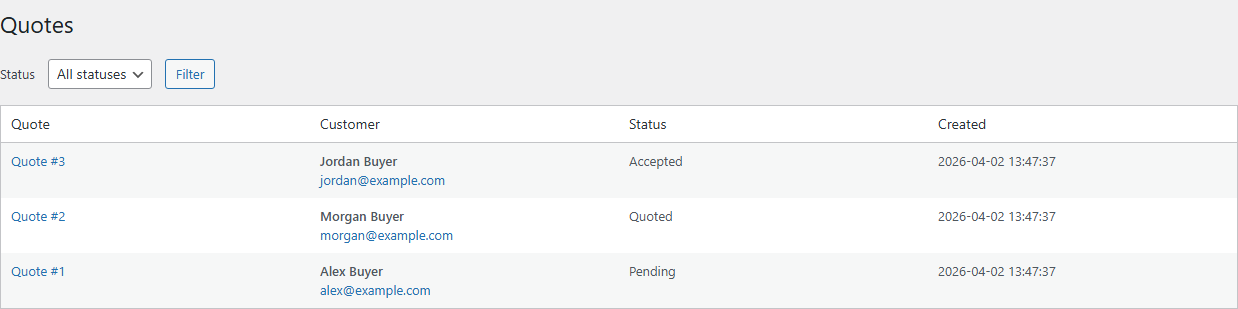 Admin quote list screen